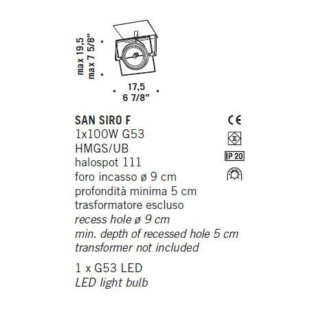 Встраиваемый светильник De Majo SAN SIRO F 0SSIR0F00 grey