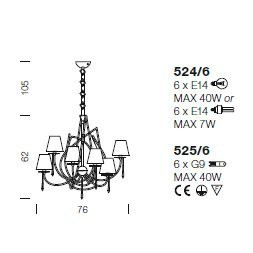 Люстра IDL Flame 524/6 antique bronze+nickel brown organza