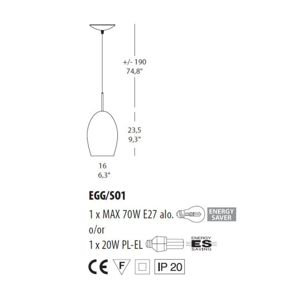 Подвесной светильник Morosini Egg SO1 0160SO04BLIN