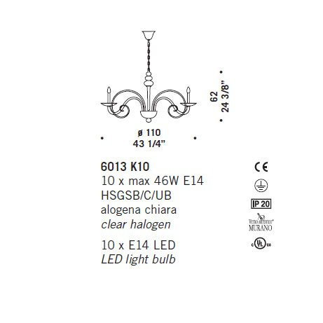 Люстра De Majo 6013 K10 060130K10 cristallo