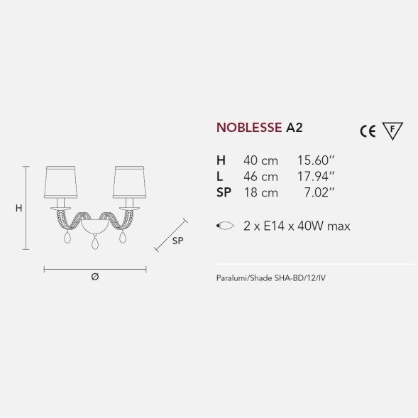 Бра Masiero Noblesse A2 V97 / SHA-BD/14/WH