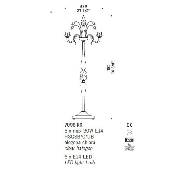 Торшер De Majo 7098 R6 070980R60