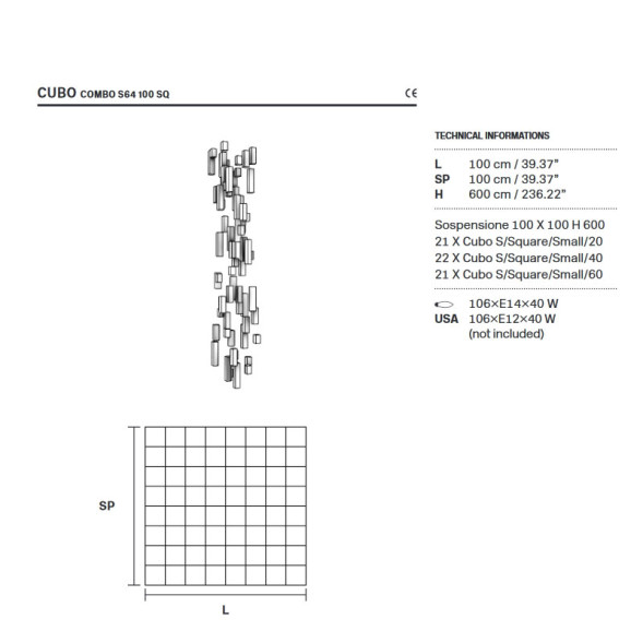 Подвесной светильник Masiero Cubo COMBO S64 100 SQ TR Cut