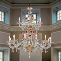 Люстра Vetri Lamp 922/12+6 Cristallo/Oro 24 Kt./Rosso