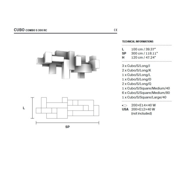 Подвесной светильник Masiero Cubo COMBO S300 RC TR Cut