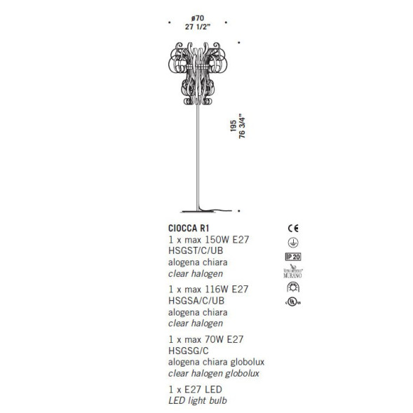 Торшер De Majo CIOCCA R1 0CIOC0R01 cristallo