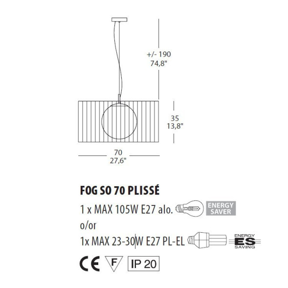 Подвесной светильник Morosini Evi Style Fog Plisse SO70 0211SO08AVIN