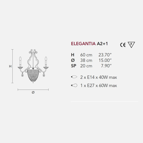 Бра Masiero Elegantia A2+1 G04-G06 Half cut glass