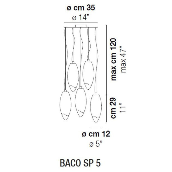 Подвесной светильник Vistosi Baco SP 5 E27 BC/SF NI