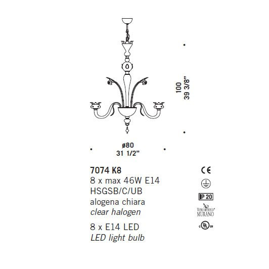 Люстра De Majo 7074 K8 070740K08 gold-ruby