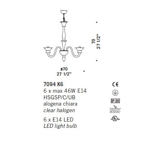 Люстра De Majo 7094 K6 070940K20