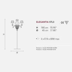 Торшер Masiero Elegantia STL3 G04-G06 / PON/16/WH Swarovski elements