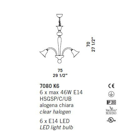 Люстра De Majo 7080 K6 070800K20 cristallo