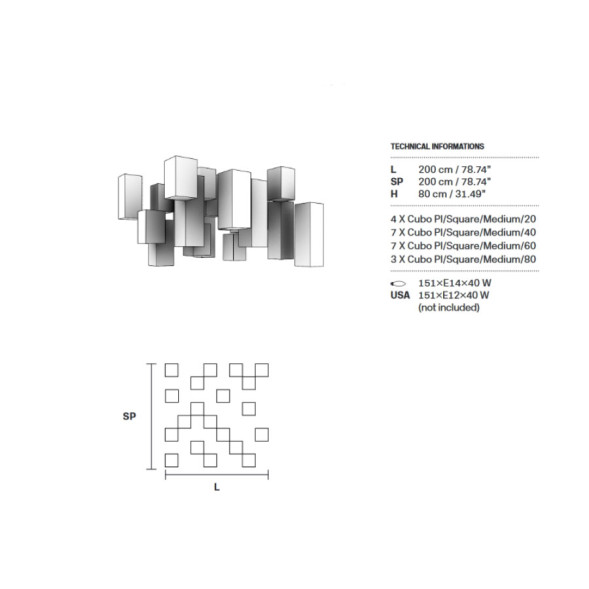 Потолочный светильник Masiero Cubo COMBO PL21 200 SQ TR Cut